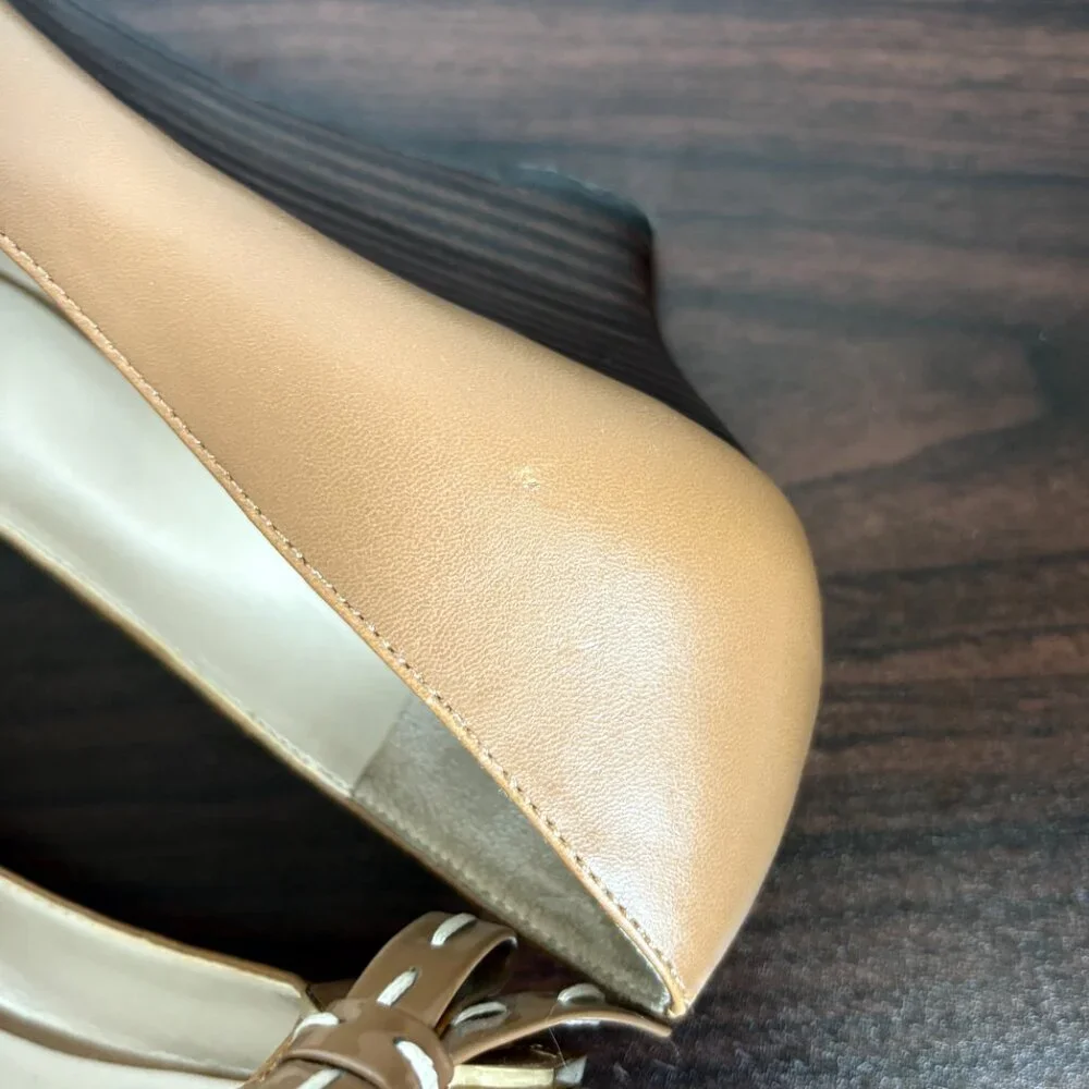 Etienne Aigner Women's Nixie Brown Tan Skinny Wedge Heels Corporate Chic 8.5